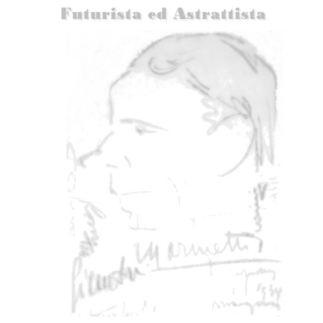 Caricatura di Adone Asinari eseguita nel 1934 da Franco Grignani e firmata da vari futuristi tra cui Marinetti